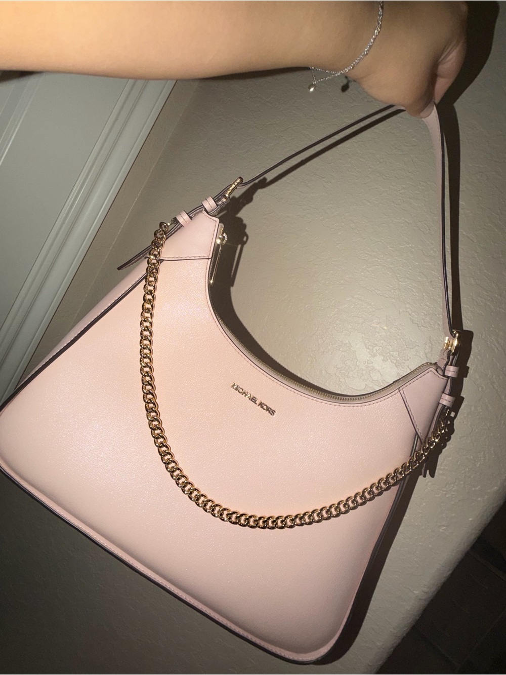 Michael Kors Blush Pink Shoulder Hobo with Gold Chain